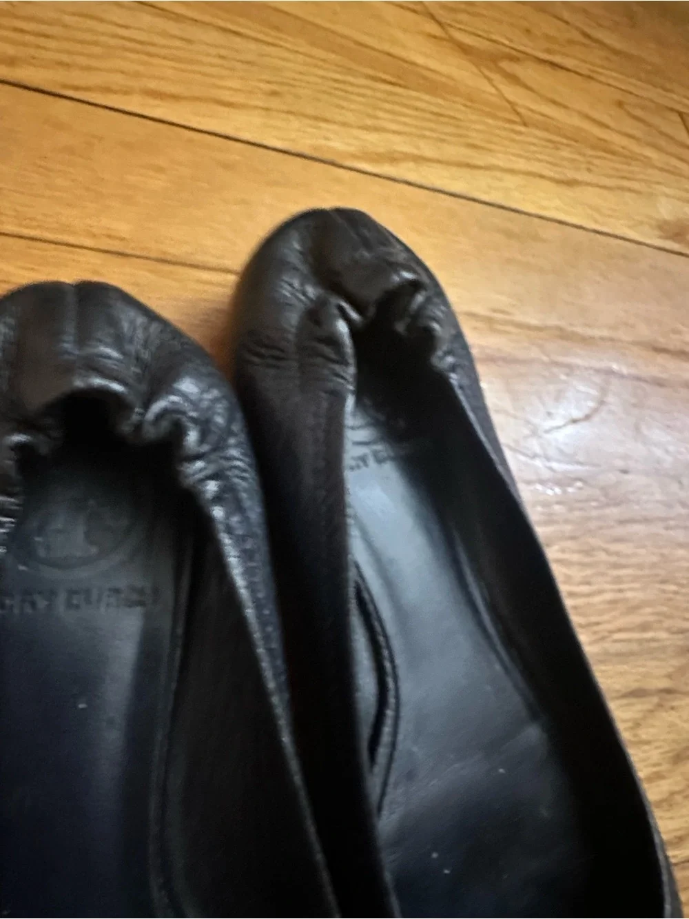 Tory Burch Black Leather Logo Ballet Flats